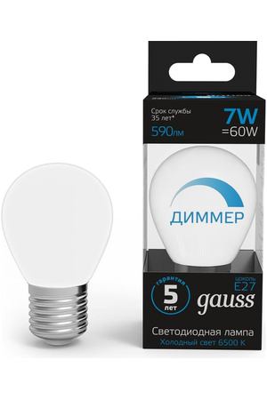 Лампа Gauss Шар 7W 590lm 6500 К E27 диммируемая LED