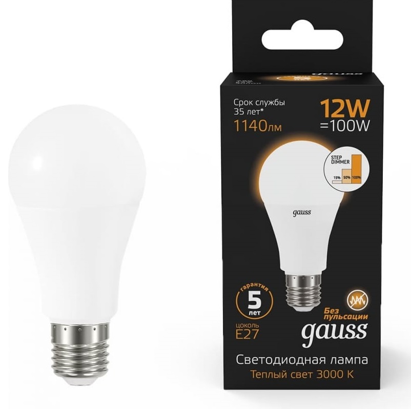 Где купить Лампа Gauss A60 12W 1140lm 3000 K Е27 шаг. диммирование LED Gauss 