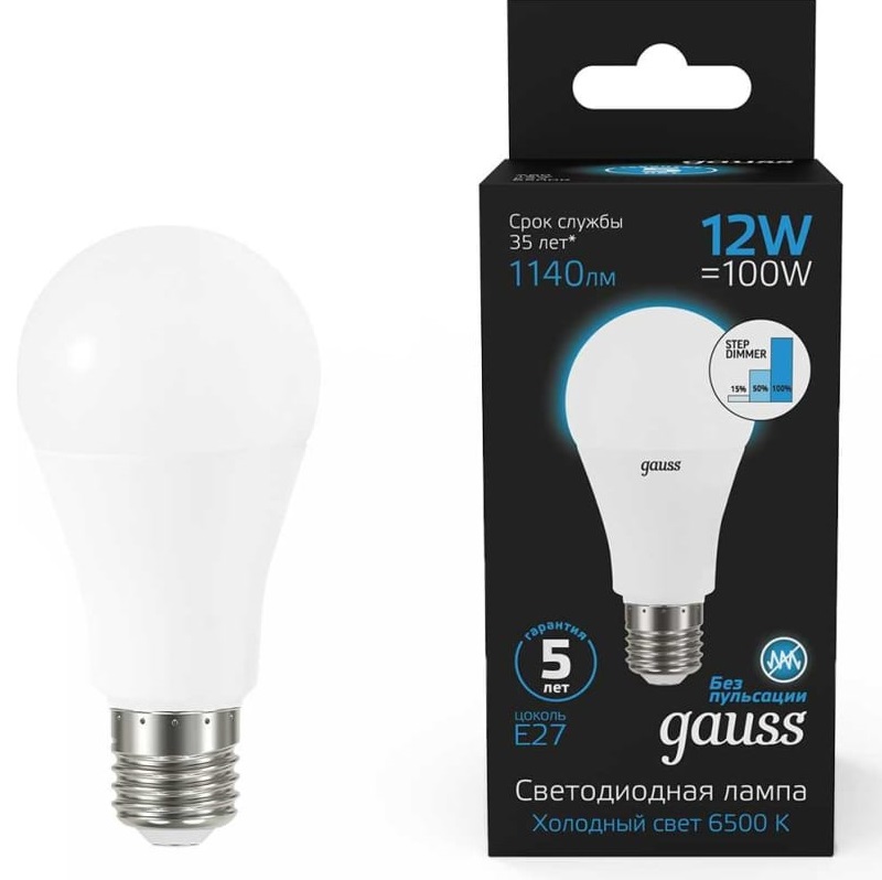 Где купить Лампа Gauss A60 12W 1140lm 6500 K Е27 шаг. диммирование LED Gauss 