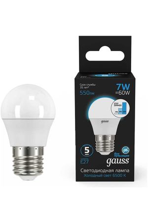 Лампа Gauss Шар 7W 550lm 6500 K Е27 шаг. диммирование LED