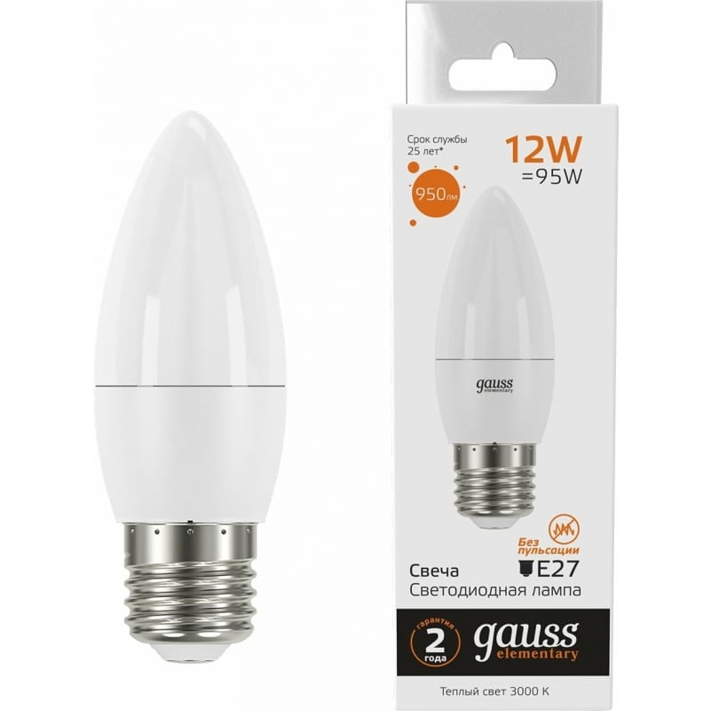 Где купить Лампа Gauss Elementary Свеча 12W 950lm 3000 K E27 LED Gauss 