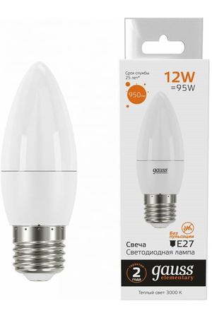 Лампа Gauss Elementary Свеча 12W 950lm 3000 K E27 LED