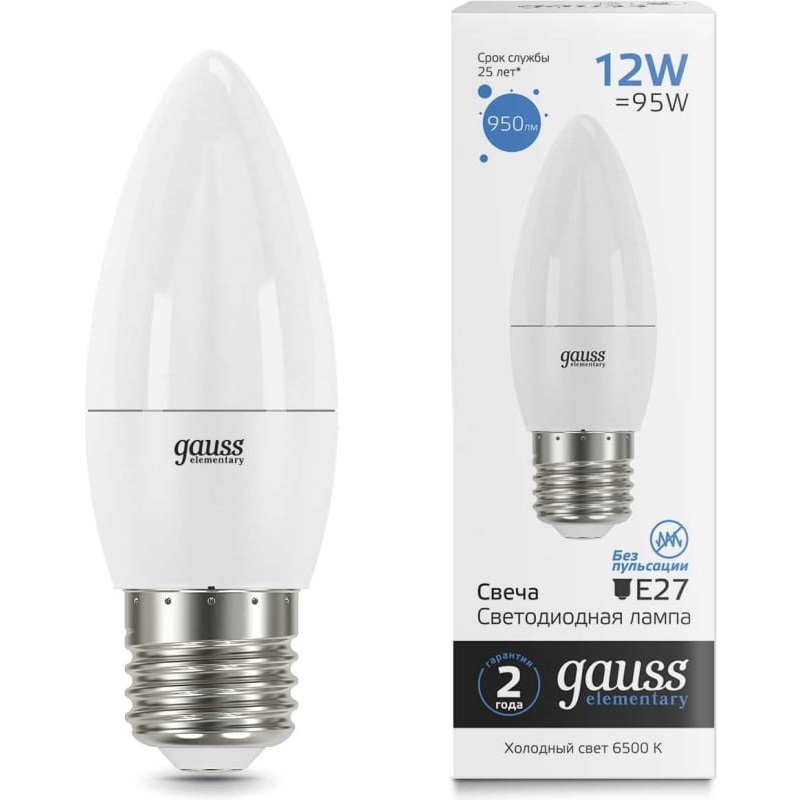 Где купить Лампа Gauss Elementary Свеча 12W 950lm 6500 K E27 LED Gauss 