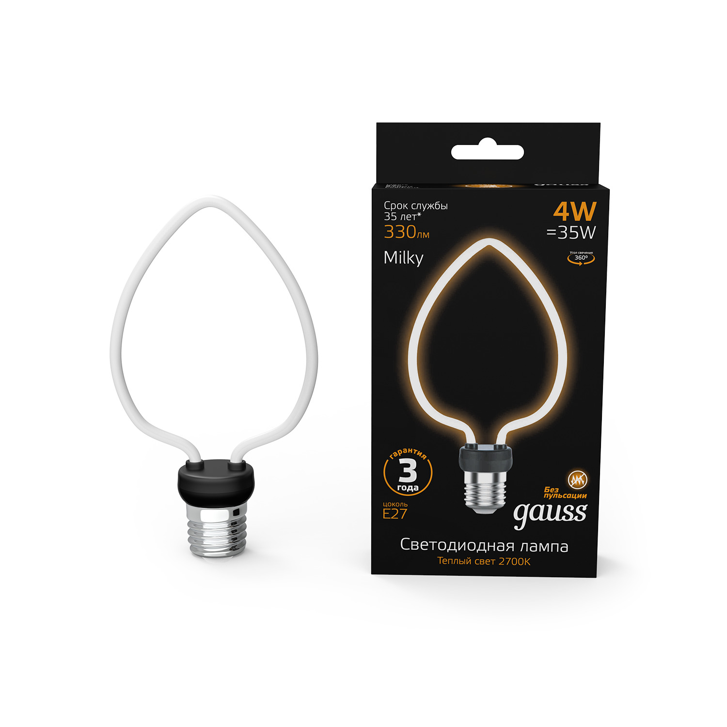 Где купить Лампа Gauss Filament Artline Heart 4W 330lm 2700К Е27 milky LED 1/10/100 Gauss 