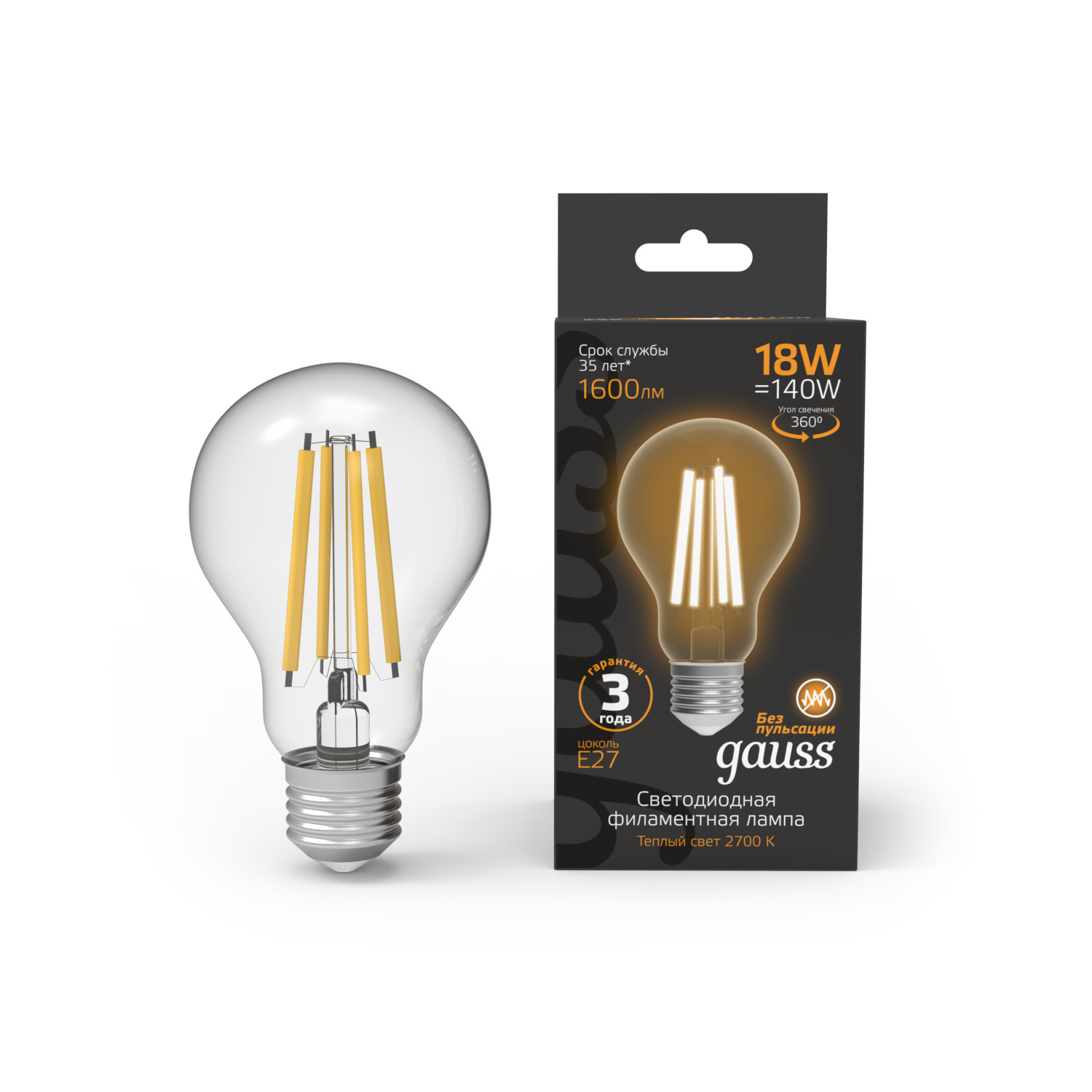 Где купить Лампа Gauss Filament А60 18W 1600lm 2700К Е27 LED 1/10/40 Gauss 