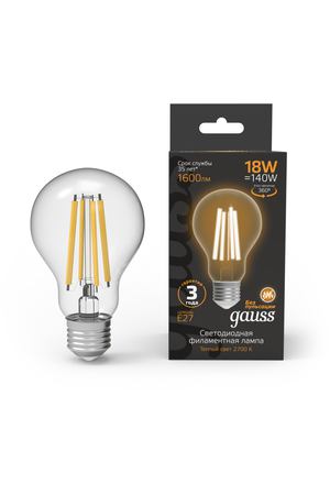 Лампа Gauss Filament А60 18W 1600lm 2700К Е27 LED 1/10/40