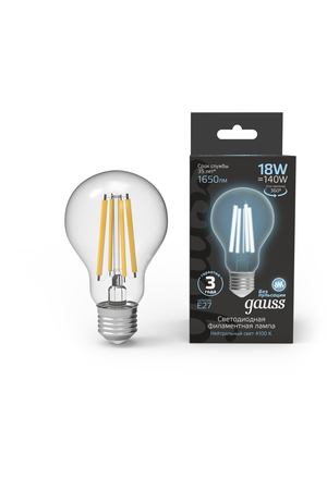 Лампа Gauss Filament А60 18W 1650lm 4100К Е27 LED 1/10/40