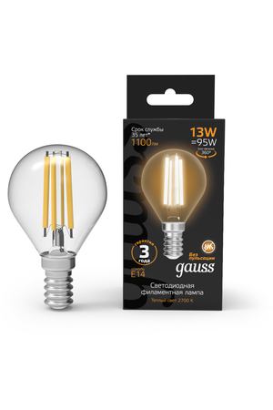 Лампа Gauss Filament Шар 13W 1100lm 2700К Е14 LED 1/10/50