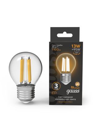 Лампа Gauss Filament Шар 13W 1100lm 2700К Е27 LED 1/10/50