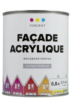 Краска фасадная акрилатная матовая Vincent Facade Acrylique f-2 Base а 0.8л