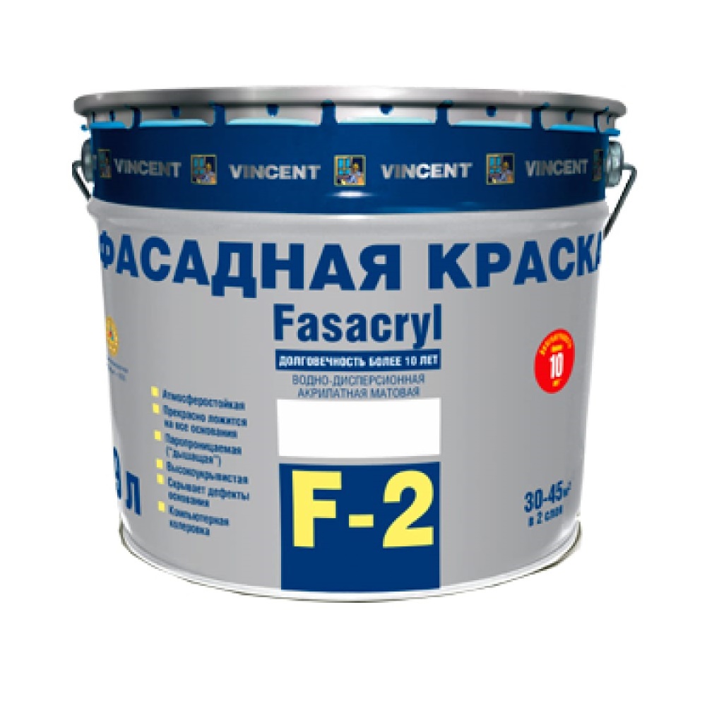 Где купить Краска фасадная матовая Vincent  f-2 база с 20 л (091-048) Vincent 