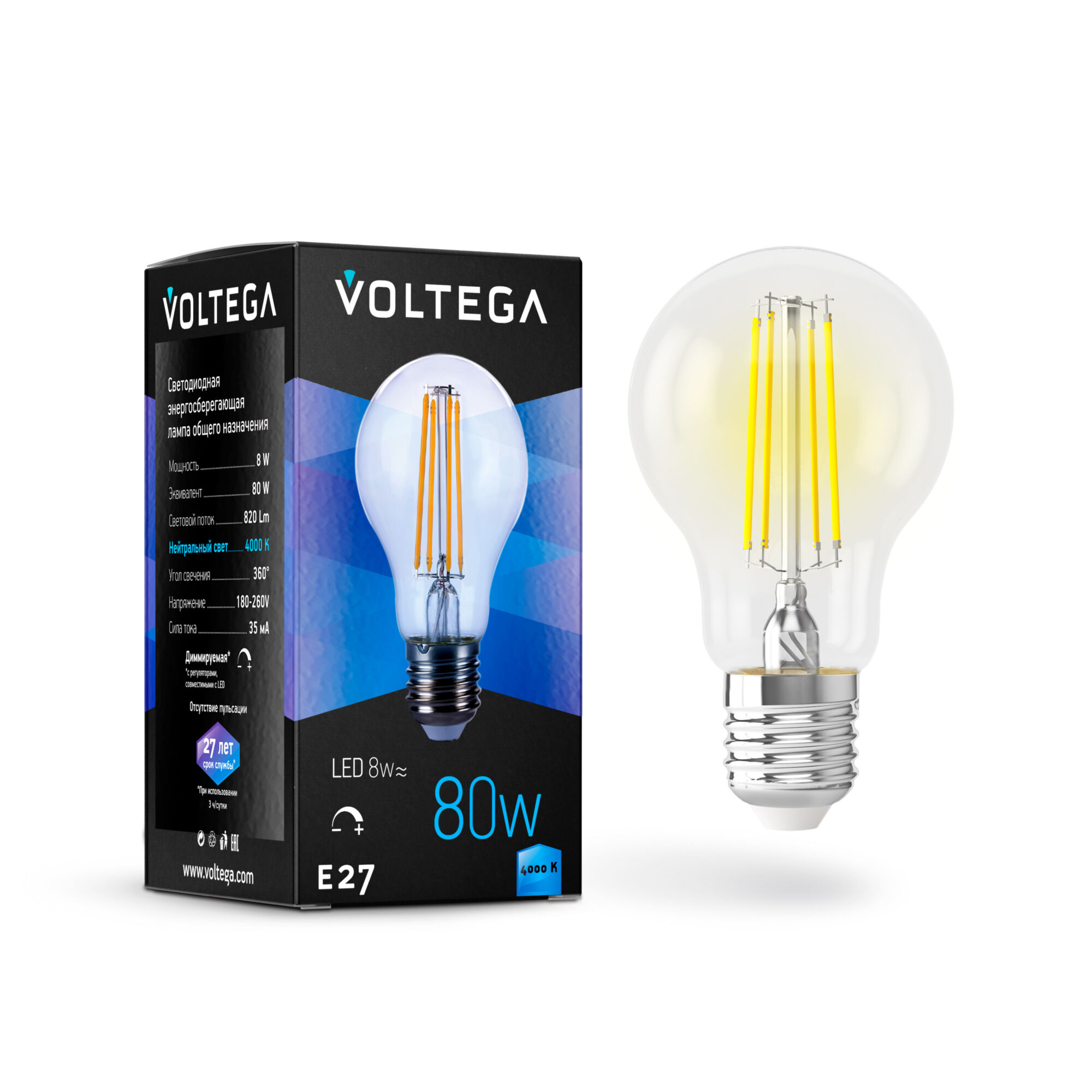 Где купить Лампочка Voltega General purpose bulb диммируемая Е27 8W 4000К Voltega 