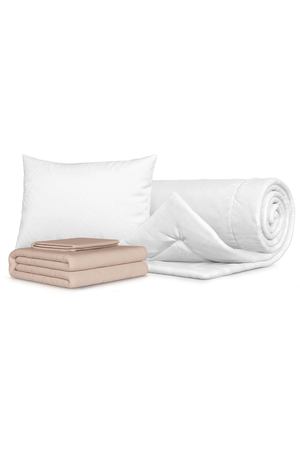 Комплект Одеяло Beat + Подушка Sky + Комплект постельного белья Comfort Cotton, цвет: Льняной