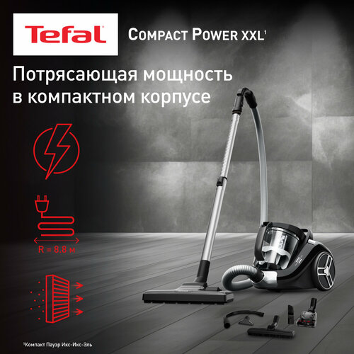 Где купить Пылесос с контейнером Tefal Compact Power XXL TW4B75EA, черный, 900 Вт, 2,5 л, безмешковый, ручка для переноски Tefal 