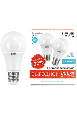 Лампа Gauss LED Elementary A60 11W E27 4100K 1/50 (2 лампы в упаковке)