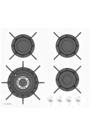 Варочная панель газовая Hyundai HHG 6437 WG, 60 см, с электроподжигом, белая, закаленное стекло, чугунные решетки