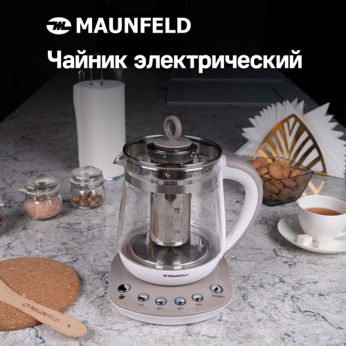 Где купить Чайник MAUNFELD MGK-615BG, белый/бежевый Maunfeld 