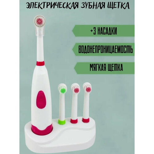 Где купить Электрическая зубная щетка с четырьмя насадками, работает от батареек. Батарейки в набор не входят. Без бренда 