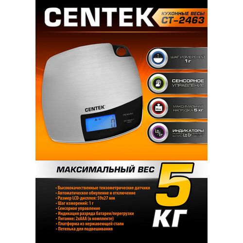 Где купить Кухонные весы CENTEK CT-2463, серебристый Centek 