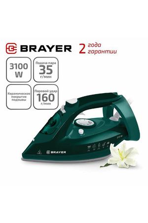 Паровой утюг Brayer BR4013, 3100 Вт, 265 мл, 160 г/мин, керамическая подошва, самоочистка, цвет зеленый