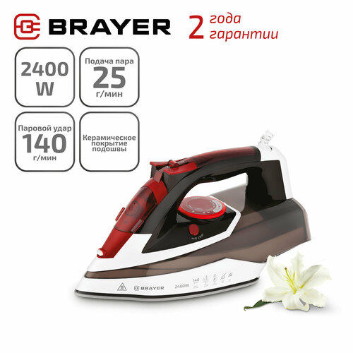 Где купить Утюг BRAYER BR4005, 2400 Вт, с функцией вертикального отпаривания и автоматическим отключением, цвет черный/красный Brayer 