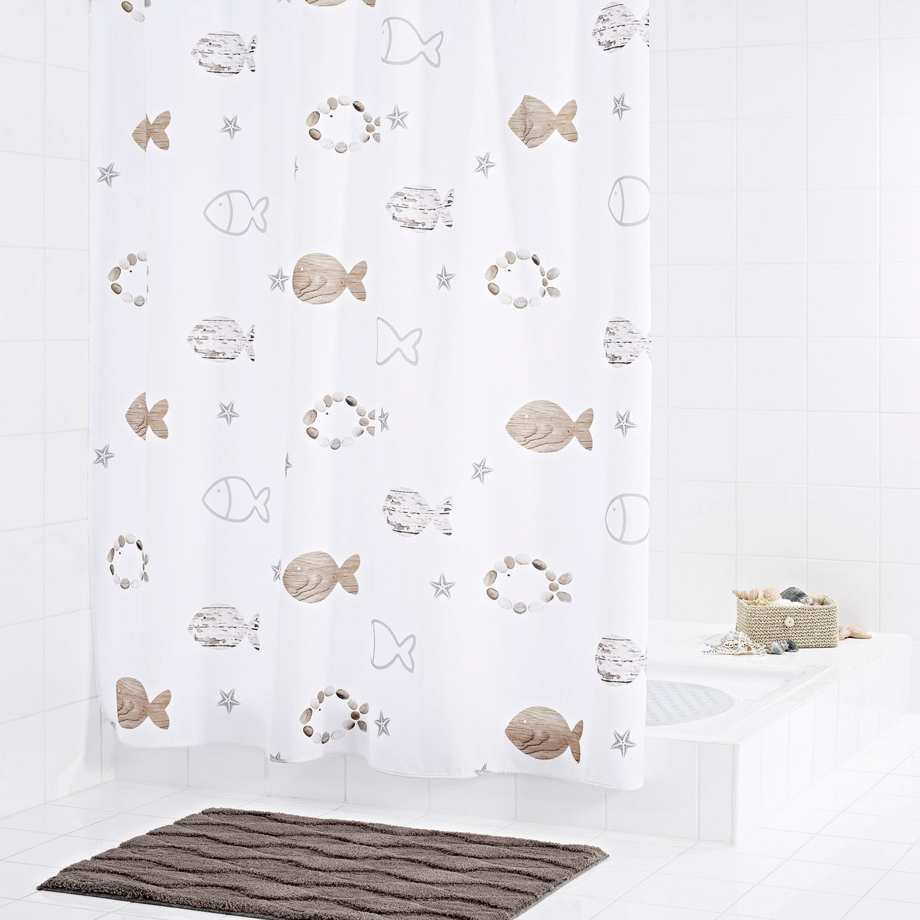 Где купить Штора для ванных комнат Fishes бежевый/коричневый 180*200 Ridder Ridder 