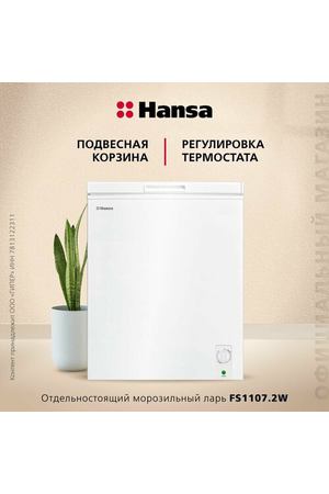 Морозильная камера Hansa FS1107.2W, белый, 99 л, подвесная корзина, ручная разморозка, механическое управление,