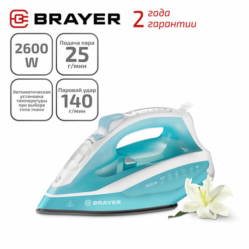 Где купить Утюг BRAYER BR4000, 2600 Вт, с функцией вертикального отпаривания и автоматическим отключением, цвет голубой/белый Brayer 