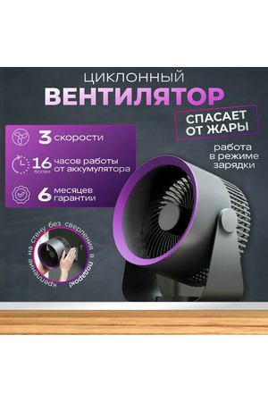 Вентилятор настольный беспроводной настенный бесшумный от USB, серый, фиолетовый, Портативный вентилятор на батарейках аккумуляторный