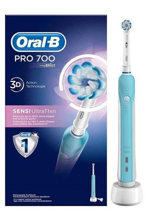 Электрическая зубная щетка Oral-B Pro 700 Sensi UltraThin, голубой/белый