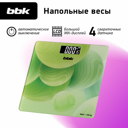 Где купить Весы напольные электронные BBK BCS3003G зеленый, LCD-дисплей, максимальный вес 180 кг, точность измерения 100 г, автоматическое отключение BBK 