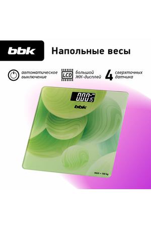 Весы напольные электронные BBK BCS3003G зеленый, LCD-дисплей, максимальный вес 180 кг, точность измерения 100 г, автоматическое отключение