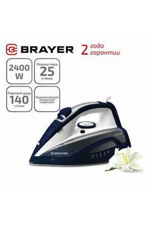 Утюг BRAYER BR4002BL, 2400 Вт, керамическая подошва, антикапля, автоматическое отключение, синий/белый