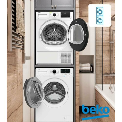 Где купить BEKO комплект для установки в колонну Стиральная машина WSPE6H616W + Сушильная машина DF7439SXUV + соединительный элемент Beko 