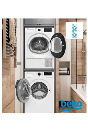 BEKO комплект для установки в колонну Стиральная машина WSPE6H616W + Сушильная машина DF7439SXUV + соединительный элемент