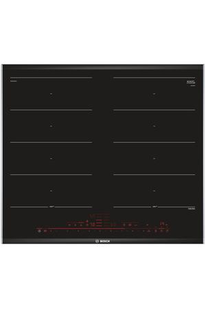 Индукционная варочная панель BOSCH PXX675DV1E, с рамкой, цвет панели черный, цвет рамки серебристый