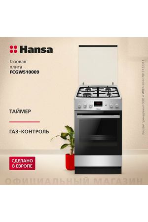 Газовая плита Hansa FCGX522222H, нержавеющая сталь, 70 л, 7400 Вт, гриль, электроподжиг, газконтроль, таймер