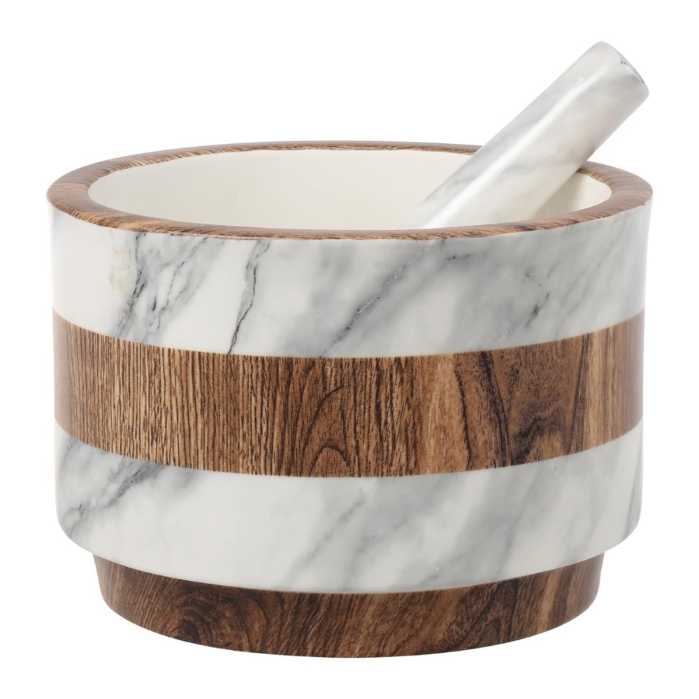 Где купить Ступка с пестиком Home & Style Wood&Marble 15 см Без бренда 