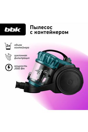 Пылесос BBK BV1505, черный/изумрудный