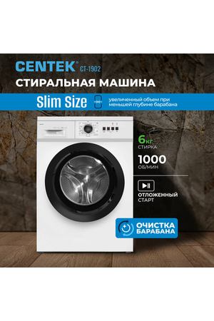 Узкая стиральная машина автомат CENTEK CT-1902: белая, 6кг, 23пр, Очистка барабана, Пар