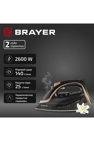 Паровой утюг BRAYER BR4017 керамический с вертикальным отпариванием, с защитой от накипи, электрический бытовой