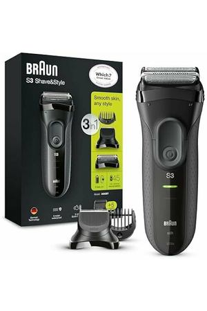 Электробритва 3-в-1 Braun Series 3 3000BT Shave&Style с прецизионным триммером и 5 насадками-гребнями, черная