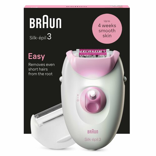 Где купить Электрический эпилятор Braun Silk-épil 3 3-031, розовый, с массажными роликами и подсветкой SmartLight Braun 