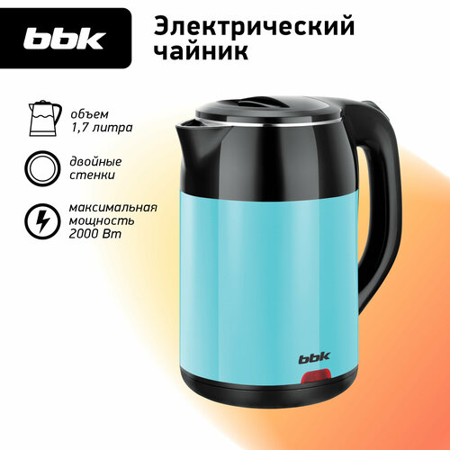 Где купить Чайник BBK EK1709P, черный/бирюзовый BBK 