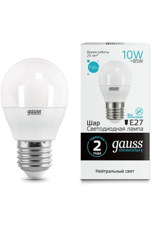 Лампа Gauss LED Elementary Шар 10W E27 920lm 4100K 1/10/100