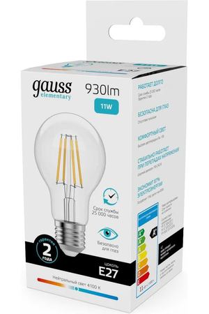 Лампа Gauss Filament Elementary А60 11W 930lm 4100К Е27 LED