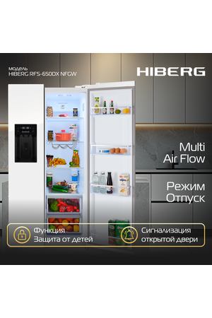 Холодильник HIBERG RFS 650 DX NFGW Side-by-Side, отдельностоящий, с ледогенератором, цвет белое мерцающее стекло