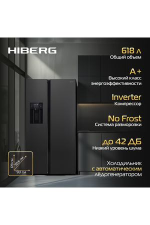 Холодильник HIBERG RFS 650 DX NFB Side-by-Side, отдельностоящий, с ледогенератором, цвет графит