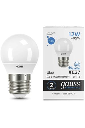 Лампа Gauss Elementary Шар 12W 950lm 6500K E27 LED