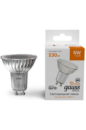 Лампа Gauss Basic MR16 6W 530lm 3000K GU10 LED